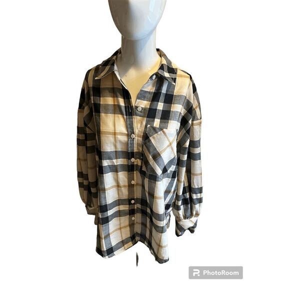 Sanctuary Women's Shirt Button Down Plaid Pocket Accent Sz S Loose Fit NWT - Picture 1 of 7